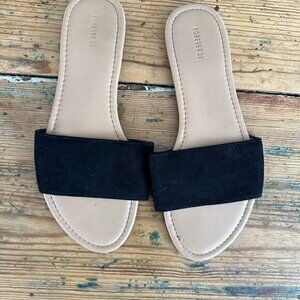 Forever 21 Black Slip On Sandals  Size 9, slip on sandals,‎ black sandals